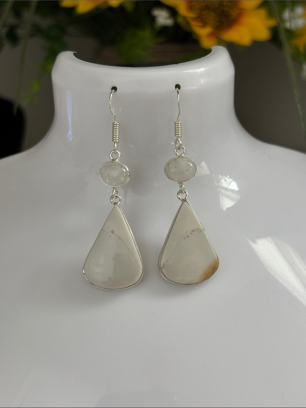 Mookaite Jasper & Rainbow Moonstone Drop Dangle Earrings